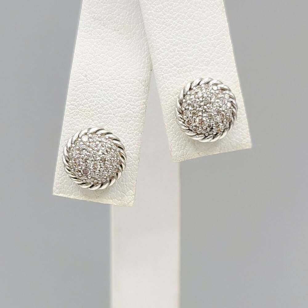 David Yurman Petite Pavé Earrings w/ Pavé White Diamonds - RARE